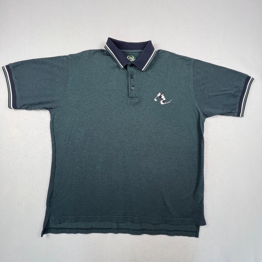 Disney Golf Collection Polo Shirt Mens XL Green Mickey Mouse Embroidered Pique